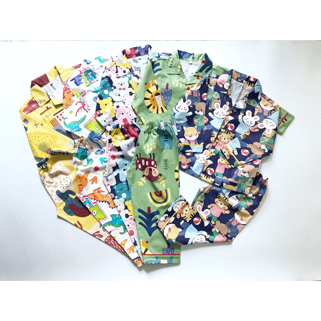 Pijama dài cho bé vải thô cotton hút mồ hôi nhiều họa tiết dễ thương size 10-45kg