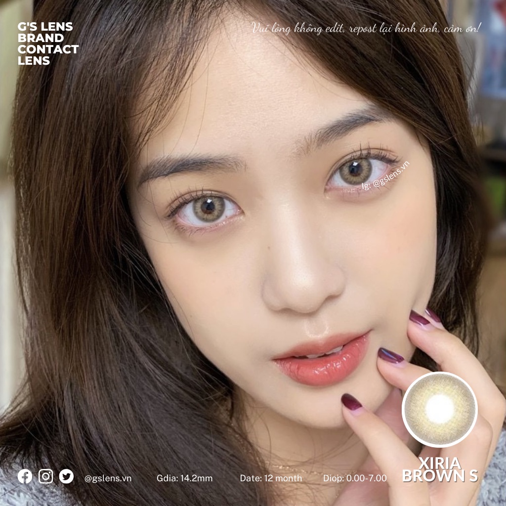 Lens Mắt Kính Áp Tròng Nâu Vân Tự Nhiên Xiria  Giãn Ít Có Từ 0 Đến 7 Độ Lệch Độ Size S 14.2mm