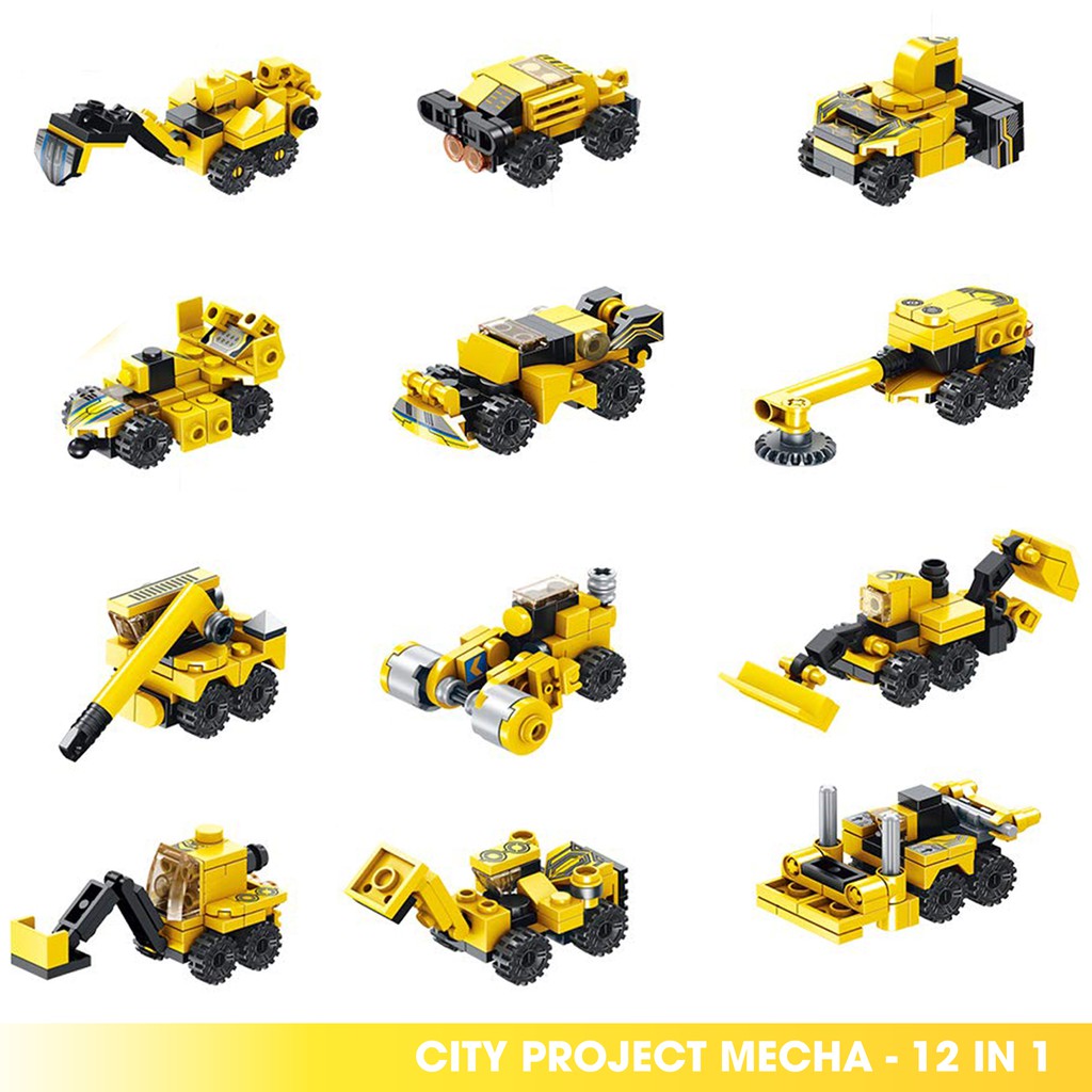 Bộ lắp ghép kiểu LEGO 12 in 1 mô hình CITY Project Mecha, bộ ghép hình cho trẻ phát triển tính sáng tạo