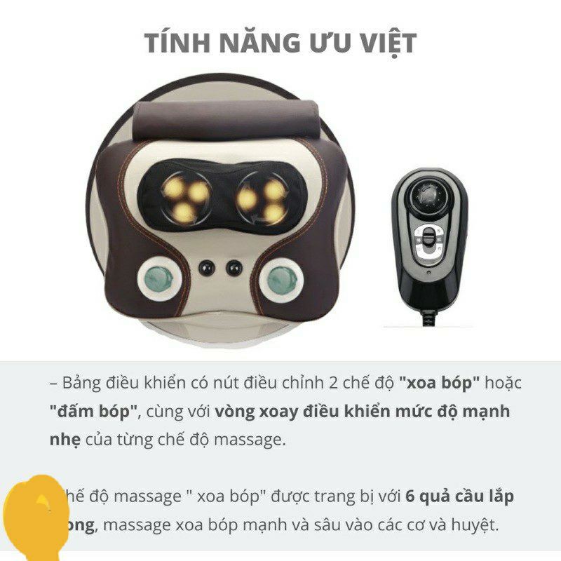 Gối massage hồng ngoại - Máy mát xa kết hợp máy đấm lưng cực thoải mái và khỏe khoắn cho cơ thể.