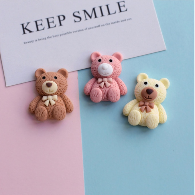 Charm gấu Teddy màu nâu, be và hồng cho các bạn làm slime, dán Jibbitz, kẹp tóc, vỏ điện thoại, DIY