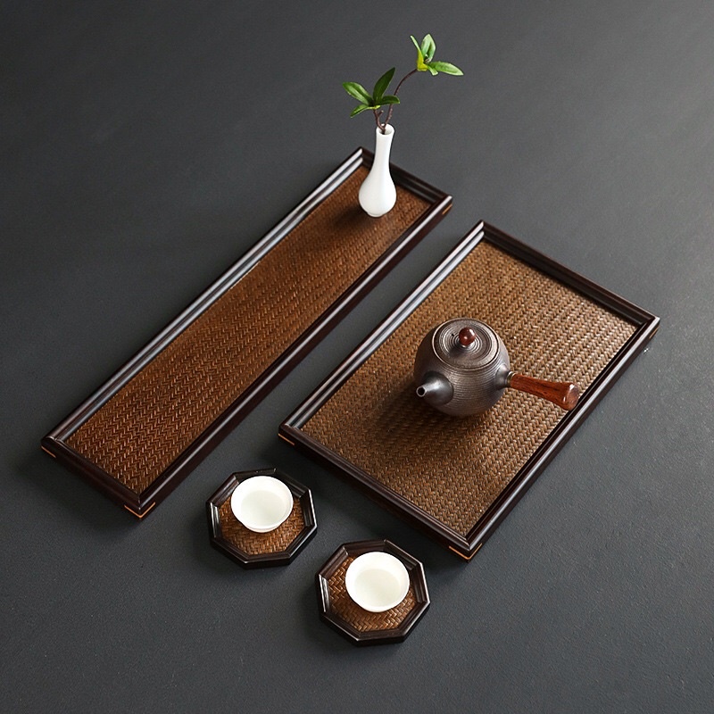 Khay đựng ấm trà bằng tre/phụ kiện trà đạo phong cách Nhật Bản