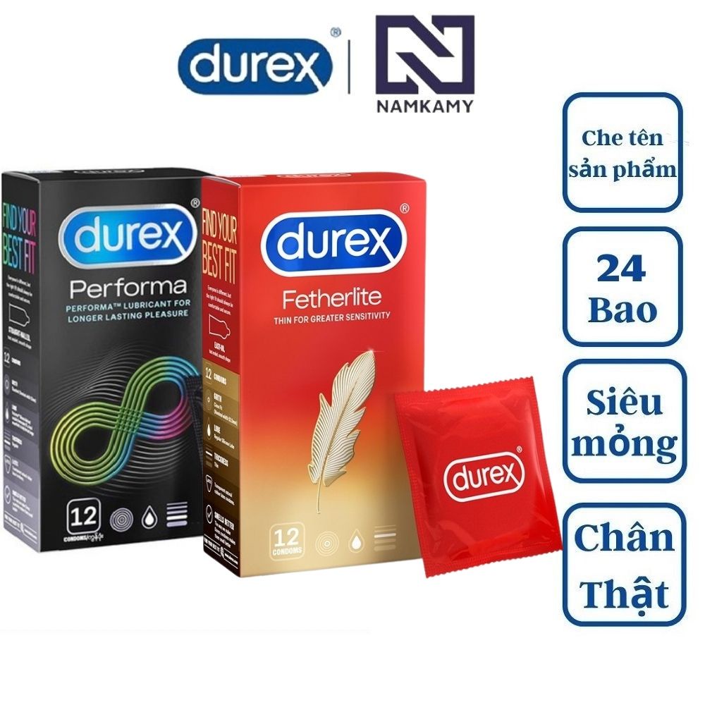 Combo 2 hộp bao cao su Durex Performa và bao cao su Durex Fetherlite, bcs chính hãng siêu mỏng NAMKAMY BS41 BS42