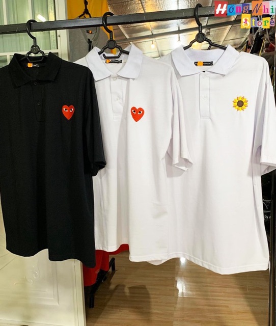 ÁO THUN POLO THÊU TIM TAY LỠ MÀU ĐEN - POLO HEART UNISEX BLACK - MM