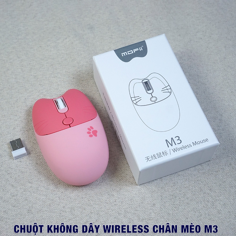 Chuột không dây hồng - Chuột Bluetooth máy tính không dây Wireless dễ thương chân mèo hình thú đối thủ của Logitech