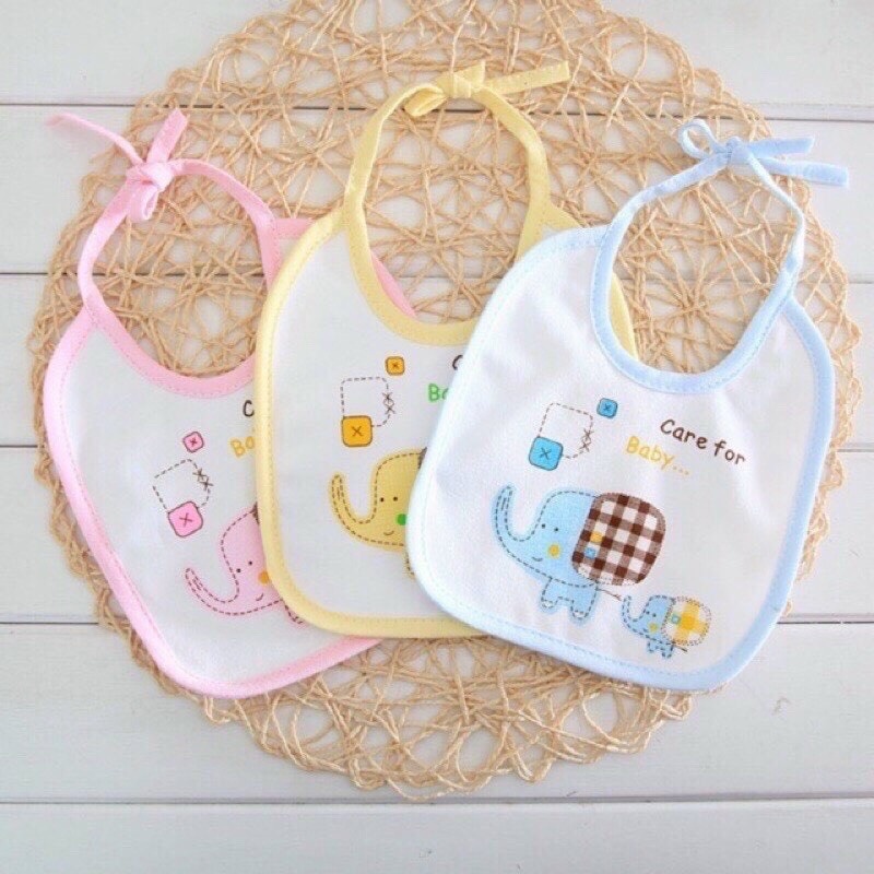 Khăn yếm chống thấm cho bé ăn dặm chất liệu cotton 2 lớp mềm mịn cao cấp có dây buộc KY08