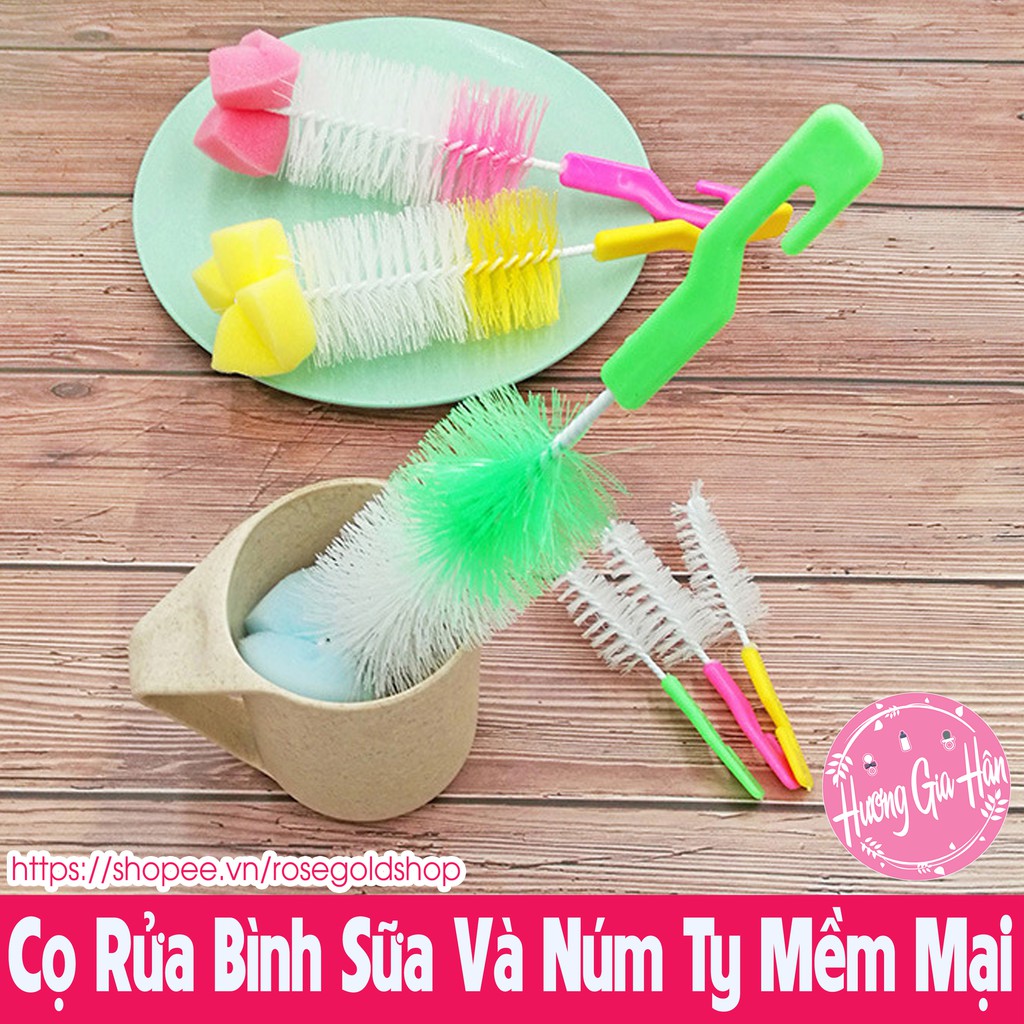 Bộ Chổi Cọ Bình Sữa Và Núm Ty có đầu mút mềm cọ rửa sạch &amp; không làm trầy xước bình sữa