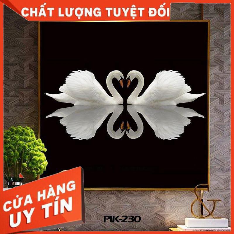 Tranh treo tường đôi chim thiên nga, tranh hình vuông, tranh treo phòng ngủ, sản xuất theo yêu cầu,phiên bản giới hạn