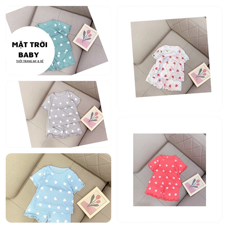 Bộ cotton tăm trái tim mặc ở nhà cho bé gái 20-30kg