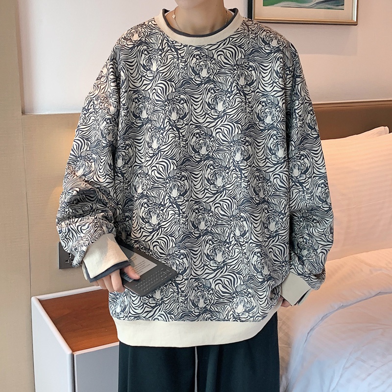 Áo Khoác Sweater Cổ Tròn Dáng Rộng In Màu Nhuộm Kiểu Hàn Quốc Thời Trang Xuân Thu Cho Nam