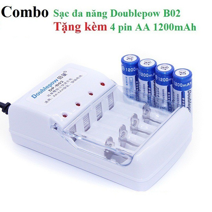 Bộ pin sạc tiểu AAA đa năng 18650 (tặng kèm 4 viên pin 1200mAh)