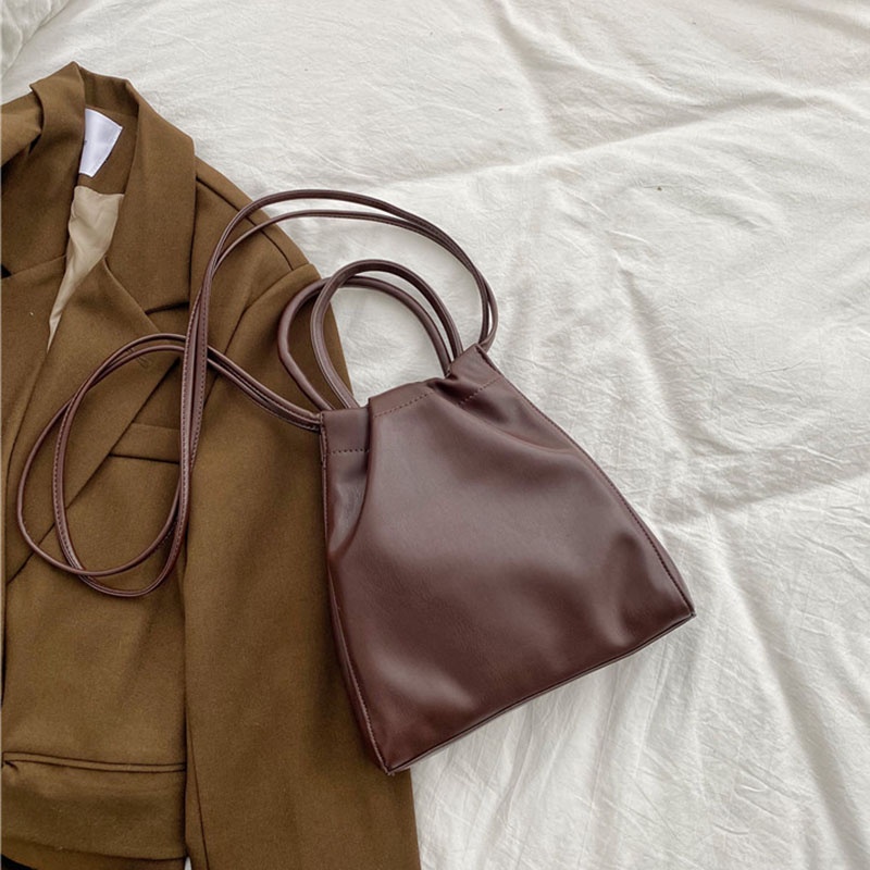 Túi Xách Da PU Cỡ Lớn Mềm Mại Màu Đen Phong Cách Hàn Quốc Cho Nữ