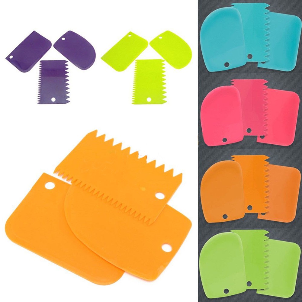 CONOPERY Bộ 3 dụng cụ gồm miếng cạo và sạn làm bánh DIY thời trang bằng nhựa
