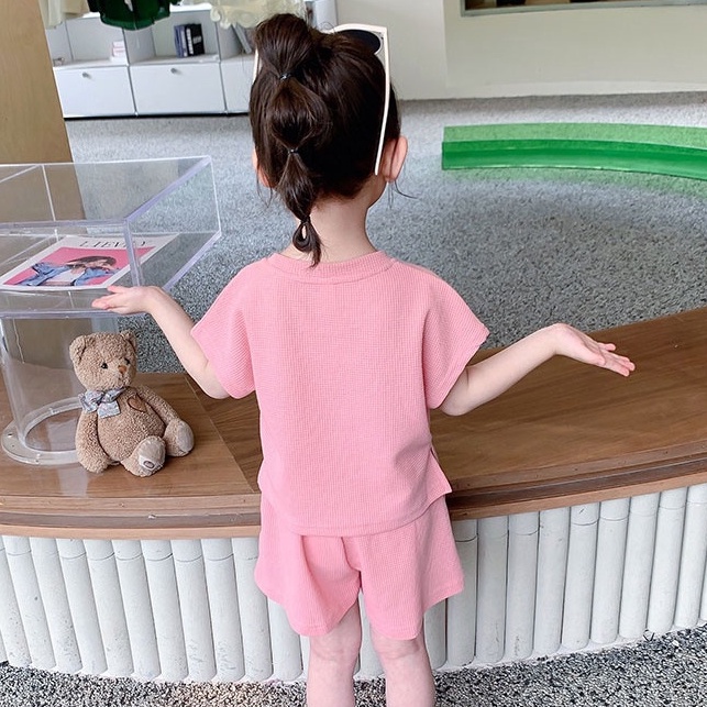 Bộ Đồ Thể Thao Áo In Chữ Phối Quần Short Màu Sắc Tương Phản Thời Trang Mùa Hè Cho Bé Gái