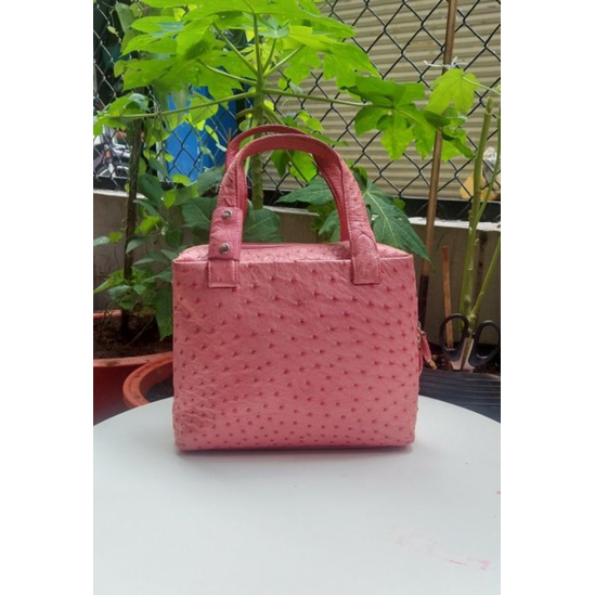 Túi da đà điểu xách tay màu hồng. Túi 2hand