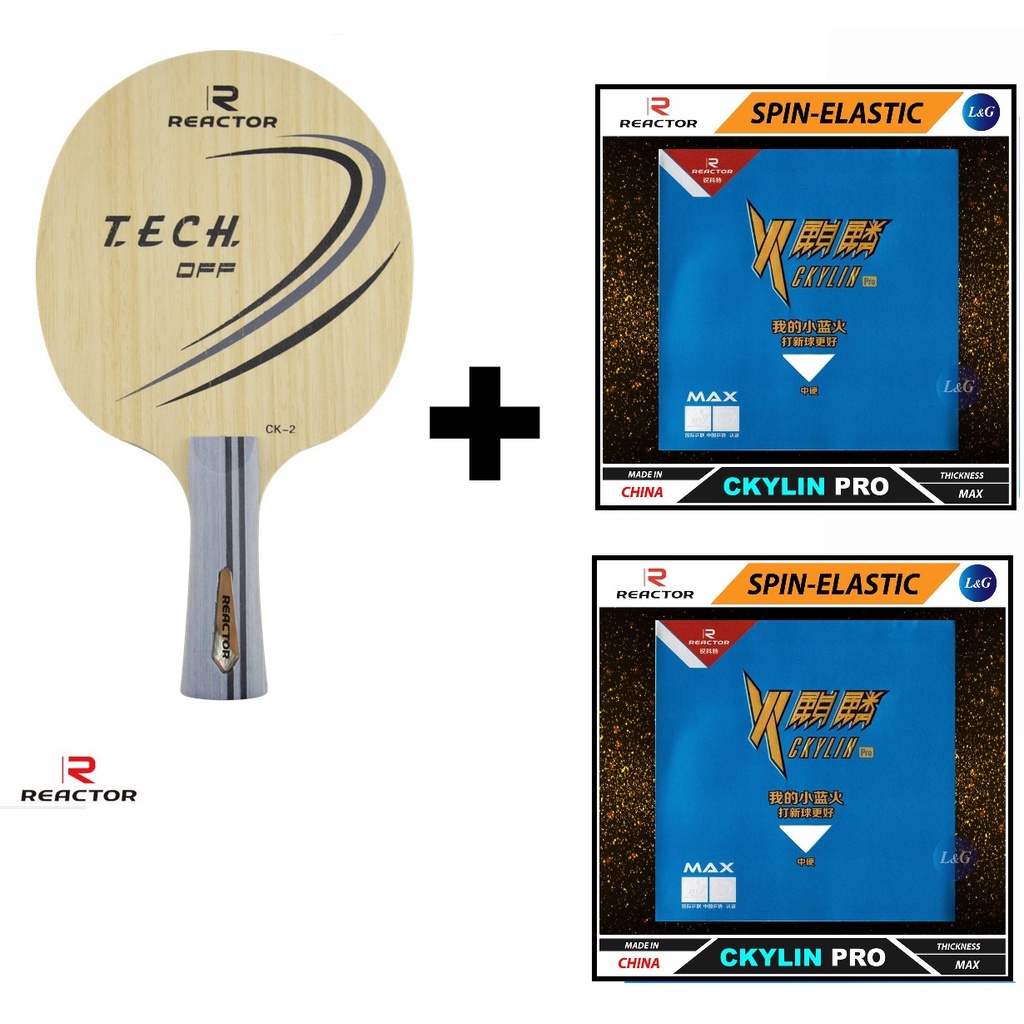 Combo vợt bóng bàn gồm cốt vợt REACTOR CK2 TECH OFF và hai mặt vợt REACTOR CKYLIN PRO