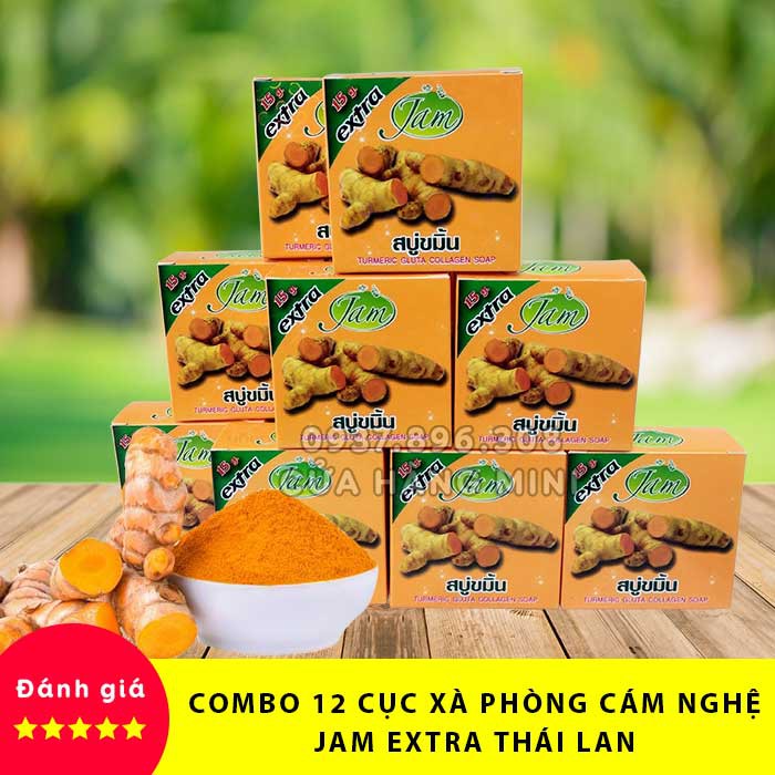 【HOT】Combo Nguyên Lốc 12 Cục Xà Phòng (Xà Bông) Cám Nghệ Jam Extra Thái Lan