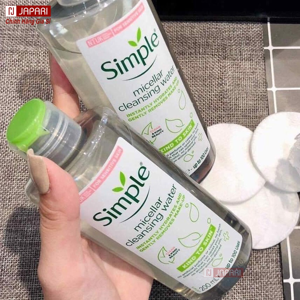 Nước Tẩy Trang Simple 200ml CHÍNH HÃNG Cho Da Dầu Mụn,Da Nhạy Cảm, Khô - Tẩy Trang Simple Micellar JAPARI