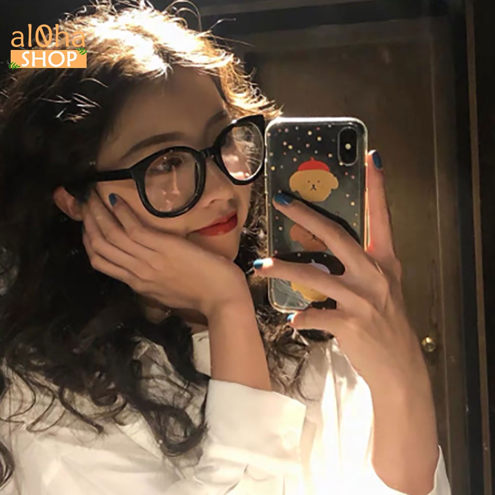 Mắt kính thời trang chống tia bức xạ UV, chống bụi gọng nhựa tròn K012 unisex nam nữ - al0ha Shop