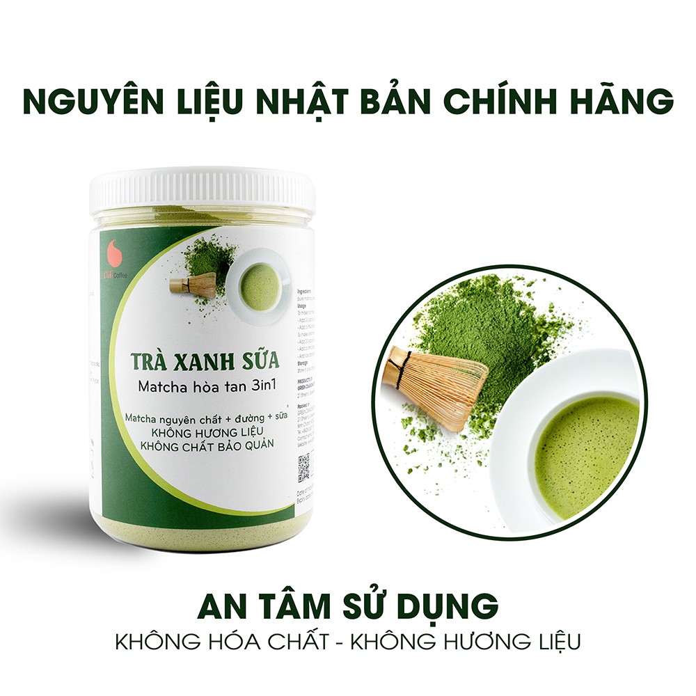 Bột Matcha sữa Light Coffee, sử dụng Matcha Nhật, vị tự nhiên không hương liệu Hũ 550g