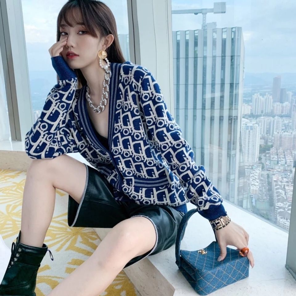 D Áo Khoác Cardigan Dệt Kim Tay Dài In Chữ D Chất Lượng Cao Cho Nữ