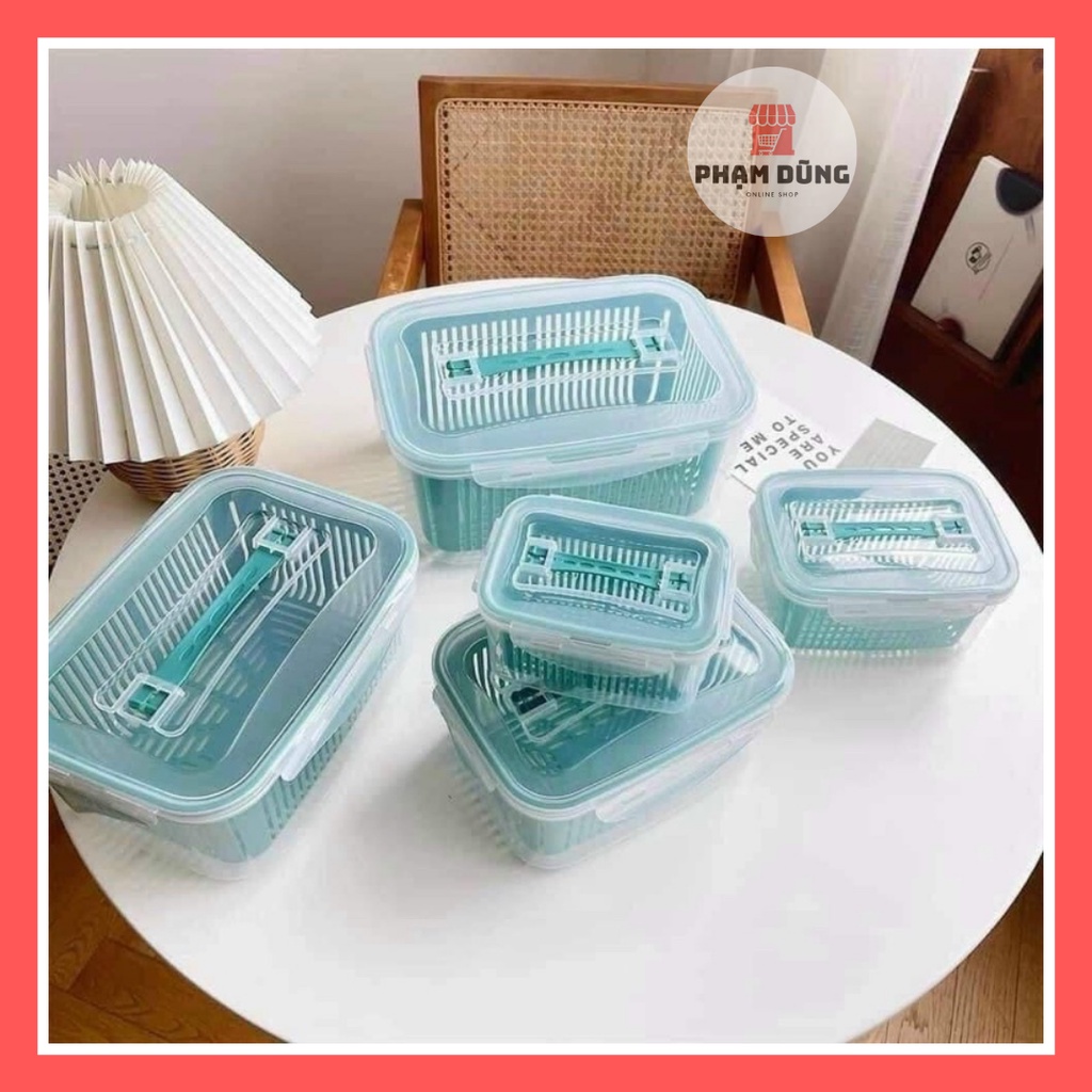 Hộp nhựa đựng thực phẩm có nắp chống tràn kèm rổ , bộ 5 hộp.