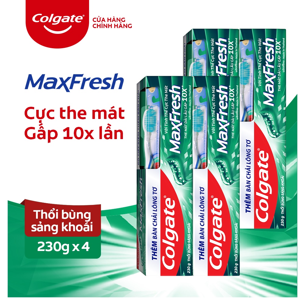 Bộ 4 Kem đánh răng Colgate Maxfresh sảng khoái 230g tặng bàn chải Colgate Triple Action