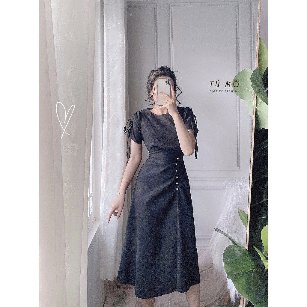 Đầm Bigsize nhung phối nút x DA0014  - Tú Mỡ - đầm cho người béo mập 50-95KG - Mặc đi tiệc, đi chơi hoặc dạo phố | BigBuy360 - bigbuy360.vn