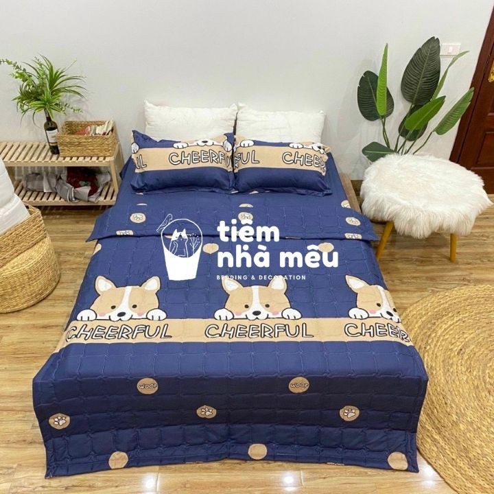 ( Giá Siêu Rẻ _Hàng Đẹp ) Set Chăn Ga Gối  Cotton 80% - Cotton Poly 5 Món ( 2 vỏ gối ,1ga ,1 mền chăn chần bông)