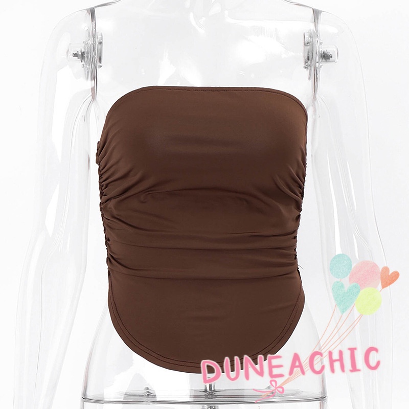 DUNEA Áo Ống Màu Trơn Thiết Kế Xẻ Tà Phong Cách Đường Phố Cá Tính Cho Nữ