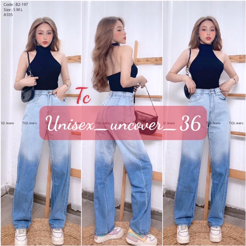 [BÁN SỈ] Quần Jeans Bò Nữ Ống Rộng Loang Xanh Trơn Và Rách Chất Bò Mêm