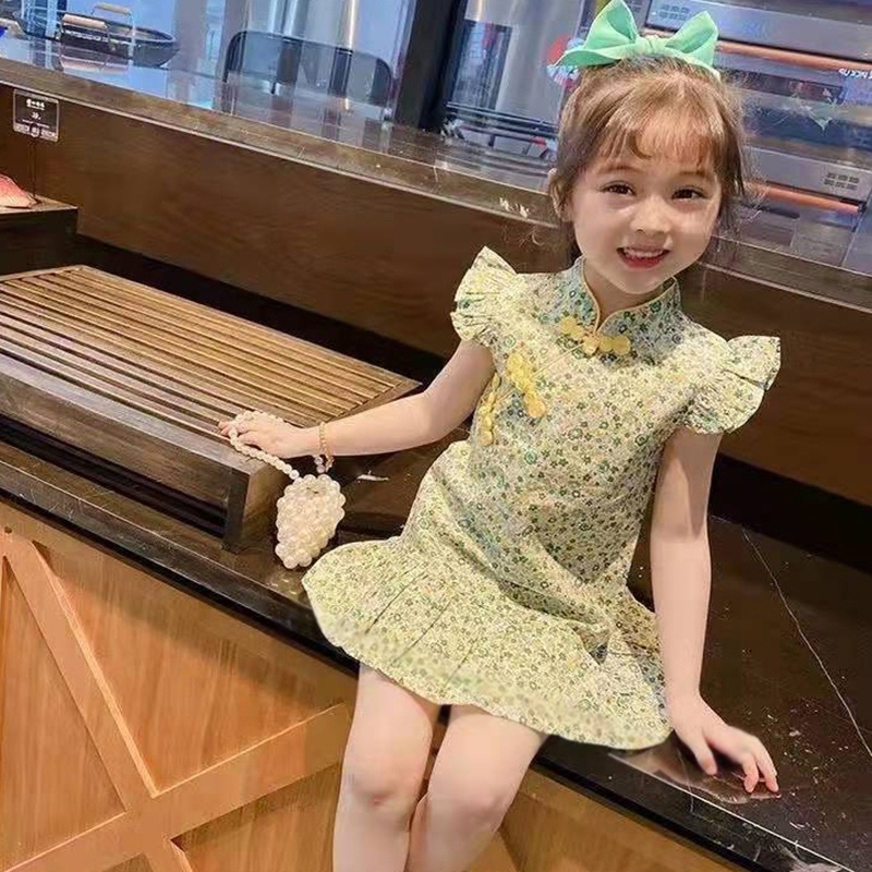 Đầm Sườn Xám Không Tay In Hoa Kiểu Công Chúa Thời Trang Mùa Hè Se7en Dành Cho Bé Gái