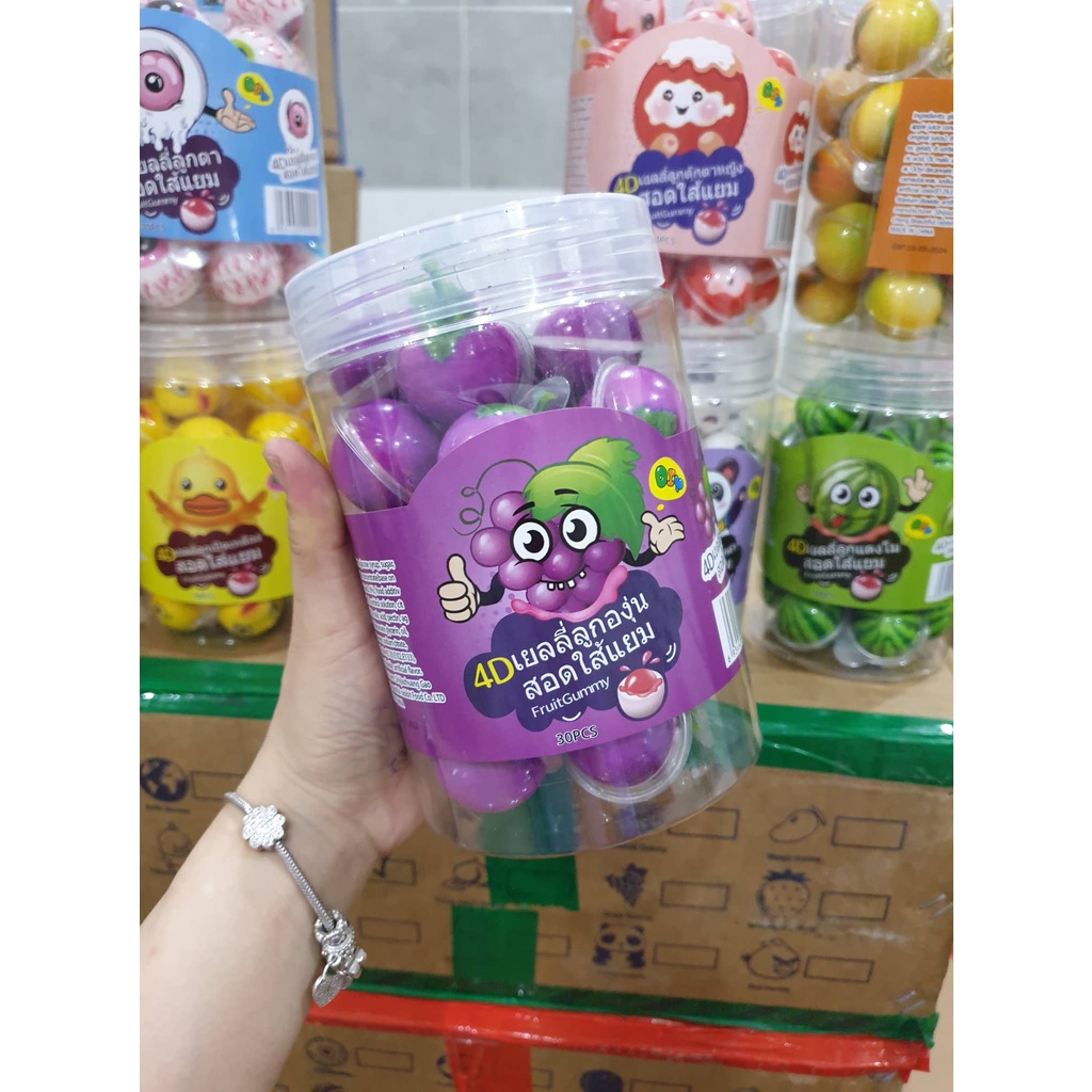 Kẹo dẻo 4D có nhân viên nhỏ 11g hình con mắt/trái banh/dưa hấu