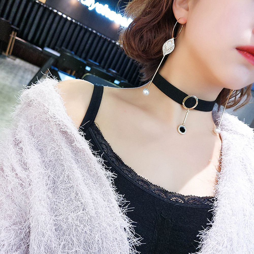 Vòng cổ choker mặt tròn đính đá Zircon nhiều màu sắc thời trang cổ điển cho nữ