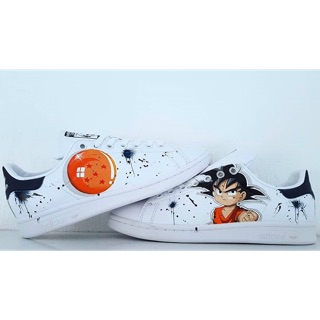 Giày thể thao trắng stan smith gót đen custom 7 viên ngọc rồng