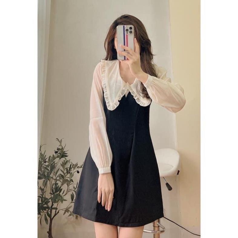 [ẢNH THẬT] Váy Công Chúa Phối Màu Tay Bồng  Chất Voan 2 Lớp Cổ Nơ Chất Đẹp Hàn Quốc Dài Đùi