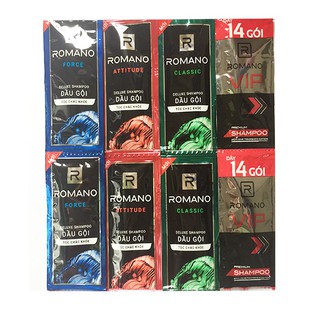 Dây dầu gội hương nước hoa Romano xanh - đỏ - đen (14 gói /dây)