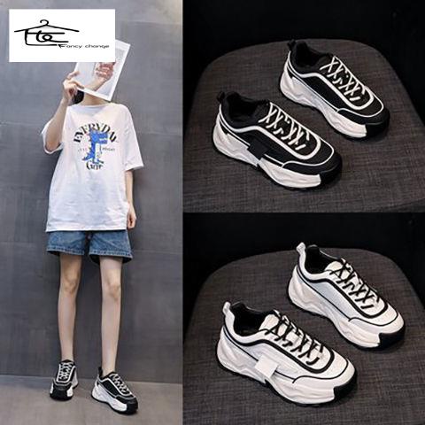 Hàng Có Sẵn Bán Chạy~Giày Thể Thao Màu Đen Đế Dày Phong Cách Đường Phố Thời Trang Mùa Thu Dành Cho Phụ Nữ