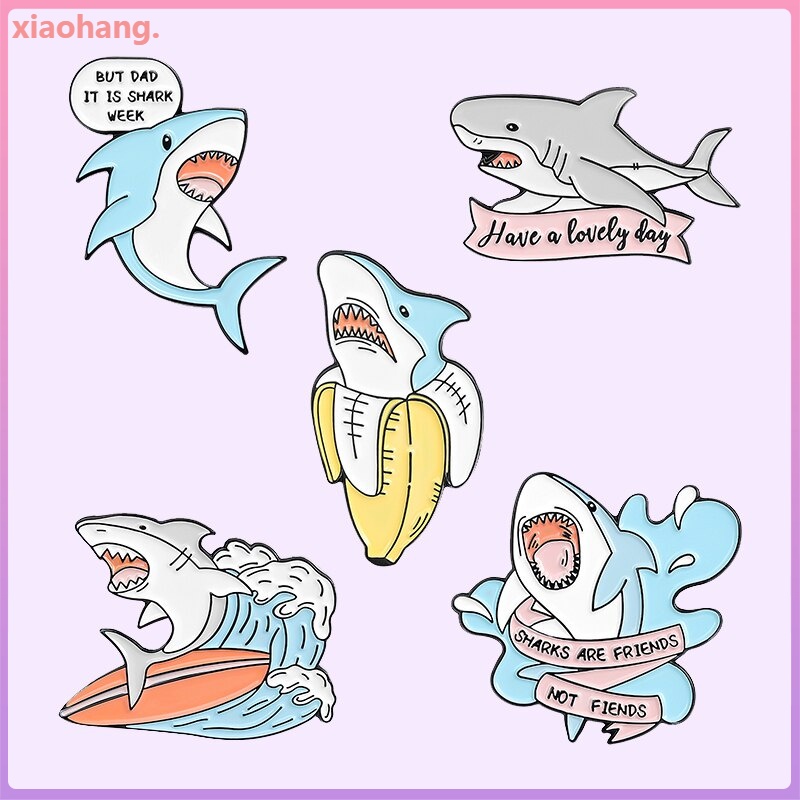 Ghim Cài Áo Hình Cá Mập/ Chuối/Cá Mập Hoạt Hình Ngộ Nghĩnh