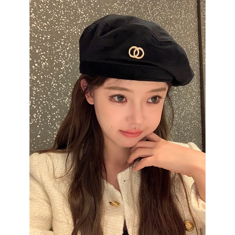 Mũ Nồi Vải Nhung Màu Đen Phong Cách Hàn Quốc Thời Trang Mùa Thu Cho Nữ