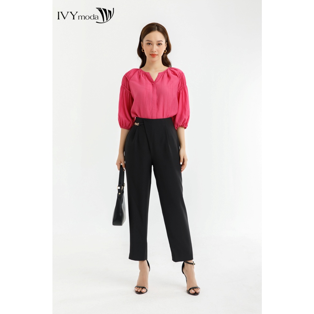 Áo sơ mi nữ tay bo chun IVY moda MS 17B9349