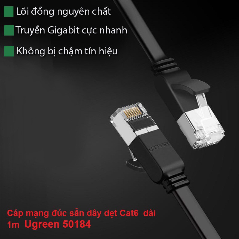 Cáp mạng đúc sẵn dây dẹt Cat6 dài 1m Ugreen 50184 (Gigabit 24AWG)