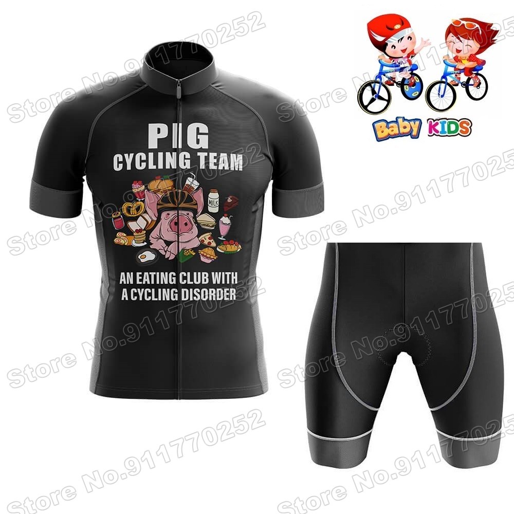 Bộ Quần Áo Chạy Xe Đạp Họa Tiết Chú Heo Hoạt Hình Vui Nhộn Cho Bé Trai Và Gái