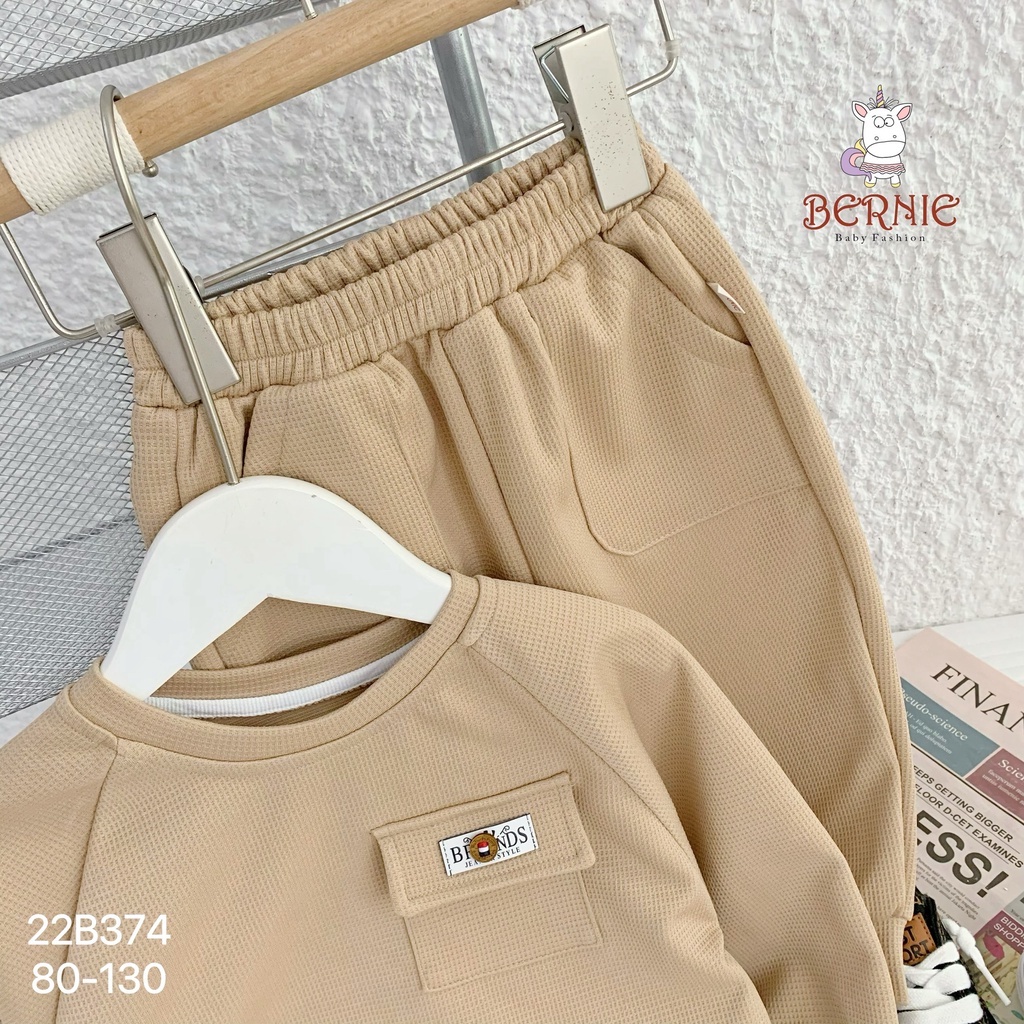 Bộ thu đông dài tay dày dặn cho bé, bộ dài tay unisex cho bé hàng thiết kế đẹp Bernie
