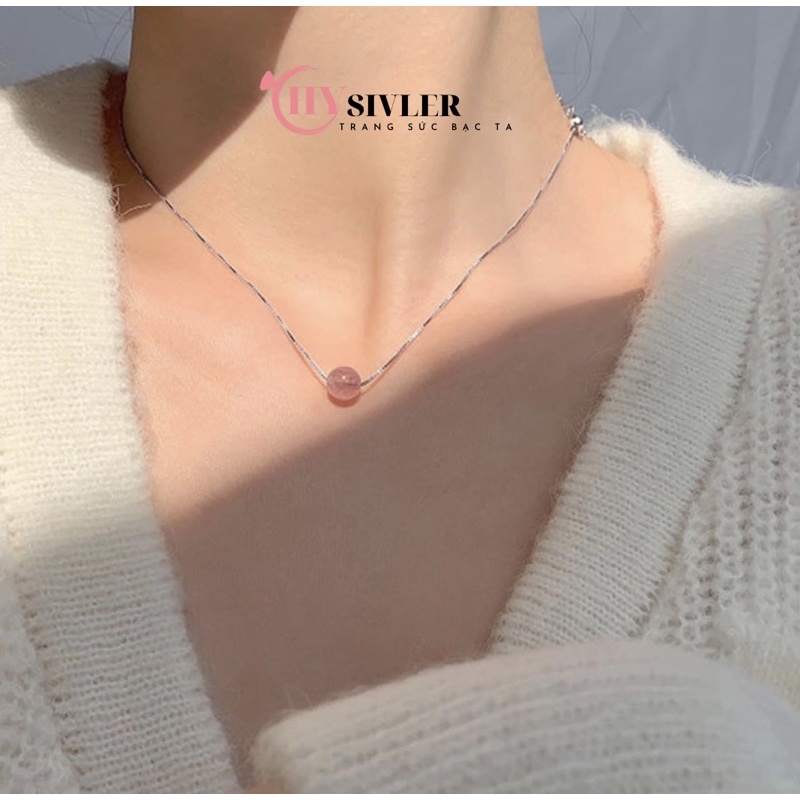 Dây chuyền bạc đá hồng dâu nhẹ nhàng nữ tính dây chuyền nữ bạc thật