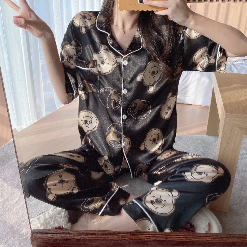 Bộ Pijama Ngắn Tay In Hình Gấu Pooh Cho Nữ Plus Size M-5XL