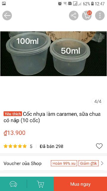 Cốc nhựa làm caramen, sữa chua có nắp (set 10 cốc) 14k