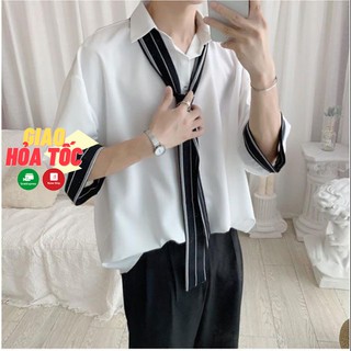 Sơ mi nam bigsize phối cà vạt tay lỡ form rộng unisex
