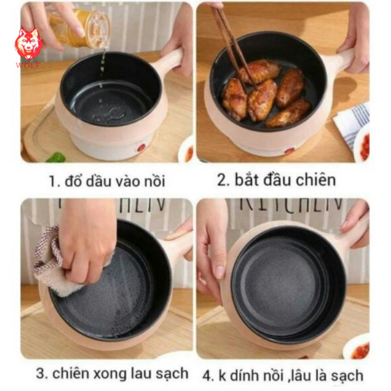 Nồi Điện Mini Hai Tầng Đa Năng Tặng Kèm Khay Hấp có thể Chiên, Xào, nấu cơm, nấu lẩu mini, Nồi lẩu mini điện đa năng