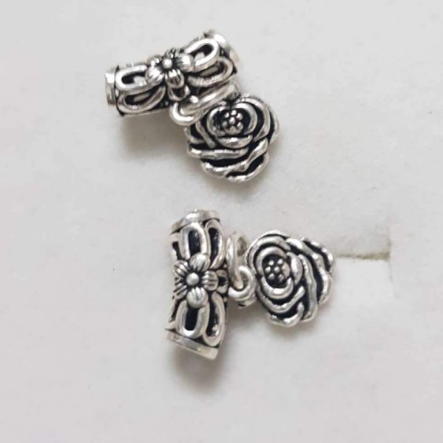 Charm bạc ống treo hoa mẫu đơn